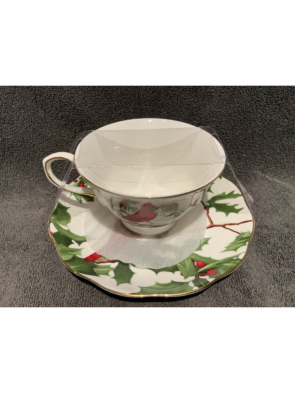 Grace Teaware Fine Porcelain Red Cardinal 6oz. Gold Rimmed Cup and Saucer